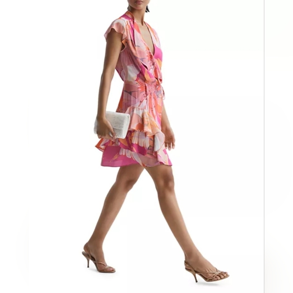 Reiss Marseille Floral Tropical Print Mini Wrap Dress NWT